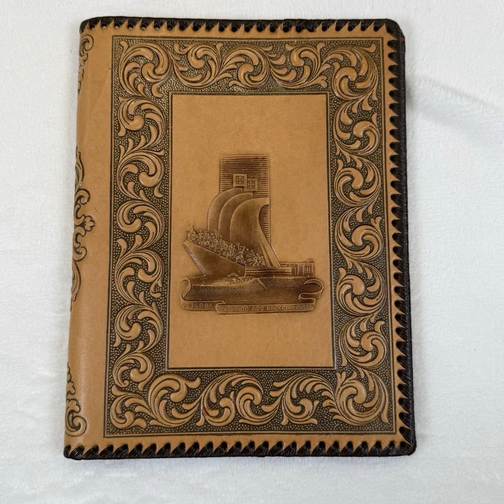 Vintage AMBAR Portugal Tooled Leather Portfolio Lisbon Monument Cover Folder